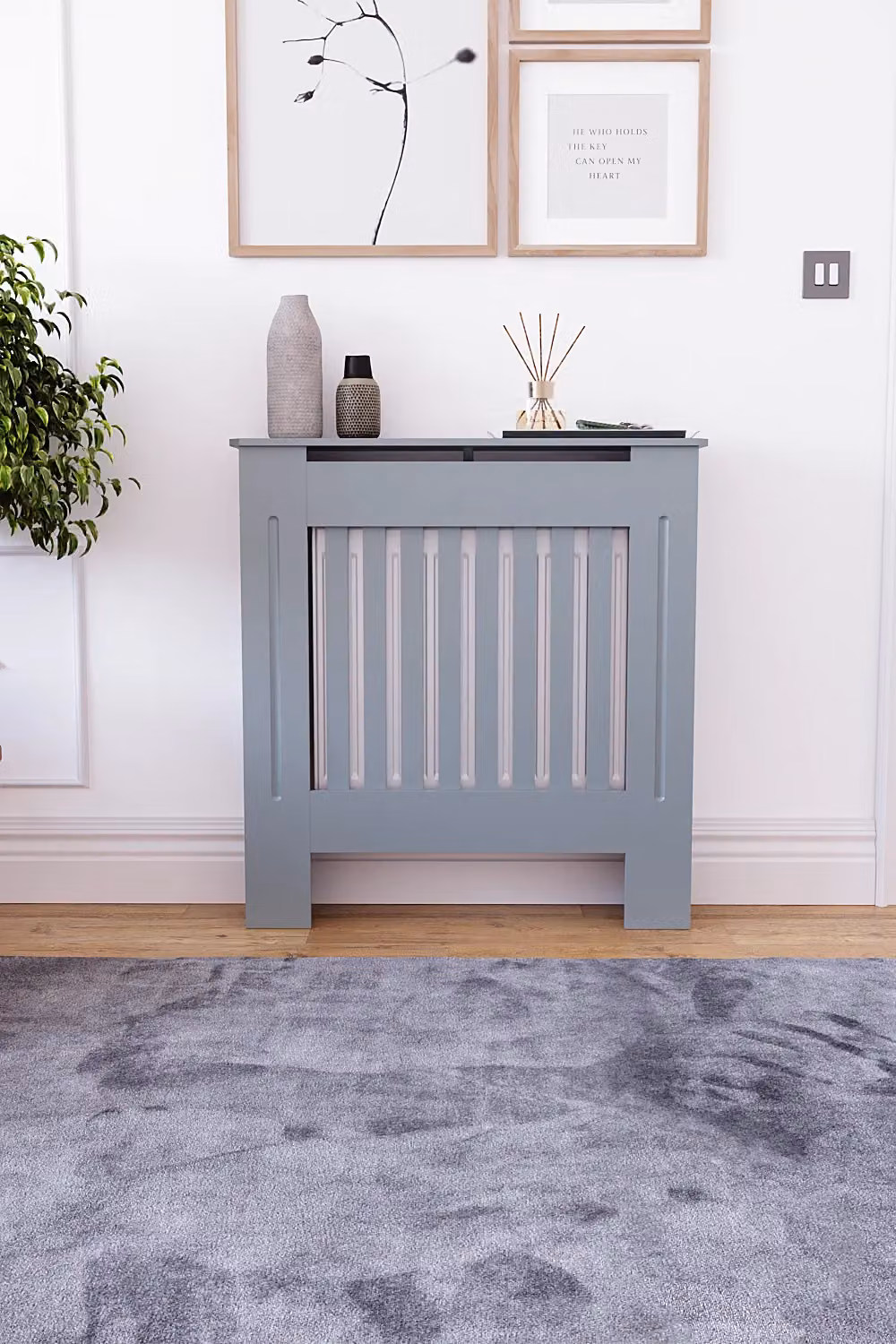 Vida Designs Chelsea Geometric MDF Radiator Cover in Dark Grey, W/D/H: 78.0 x 19.0 x 82.0 cm – 3