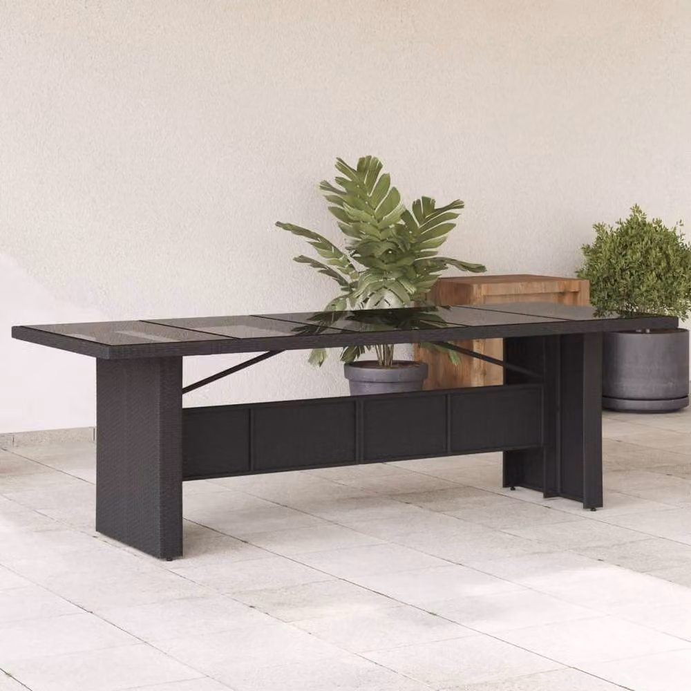 Berkfield Home Extendable Garden Table with Glass Top in Black Poly Rattan, W: 240 cm, D: 90 cm, H: 75 cm – 2