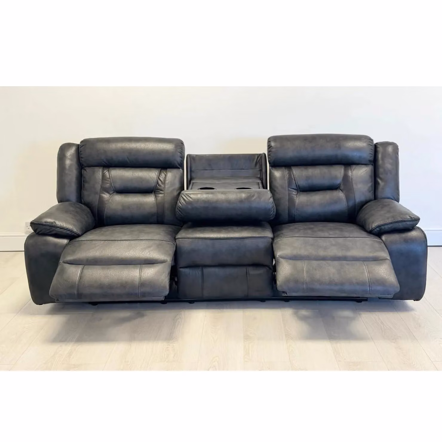 Snugg Furniture UK Limited Novan Black Synthetic Leather 3 Seater Electric Recliner Sofa with USB Charging and Cup Holders – 2