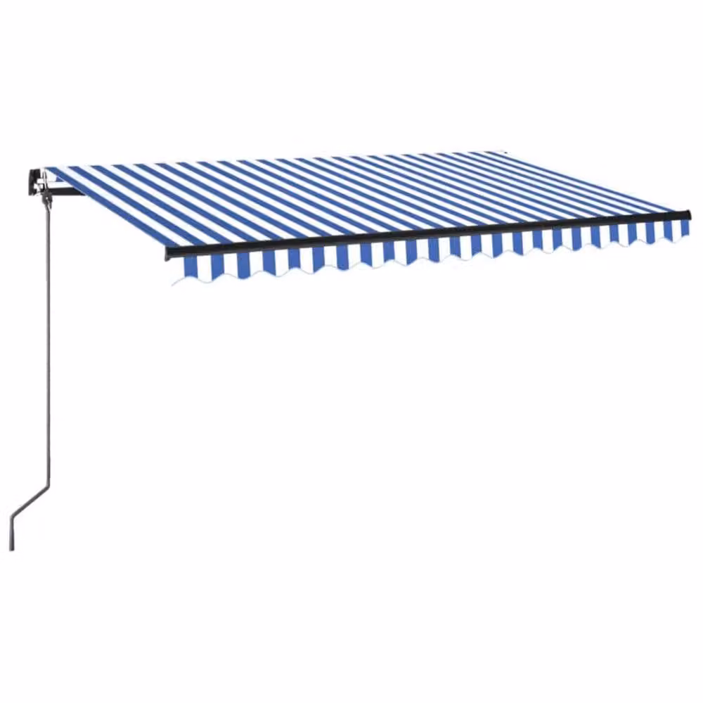 Berkfield Home Manual Retractable Awning with LED, Blue and White Striped, W: 450 cm, D: 350 cm – 2
