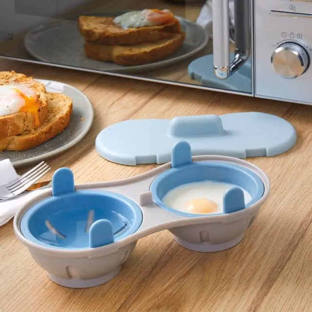 Basilico Double Microwave Egg Poacher in Blue, 22cm