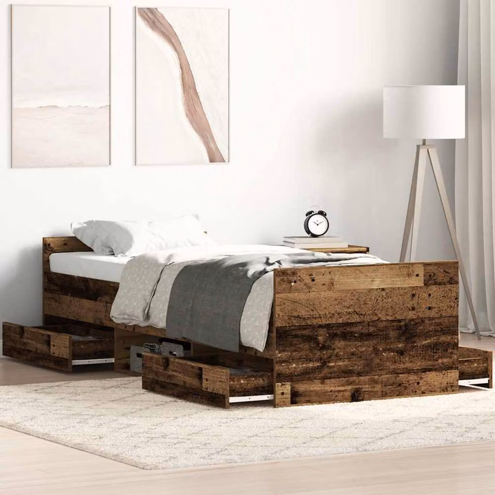 Berkfield Home Old Wood Bed Frame in Brown with Drawers, W/D/H: 90 x 200 cm – 2
