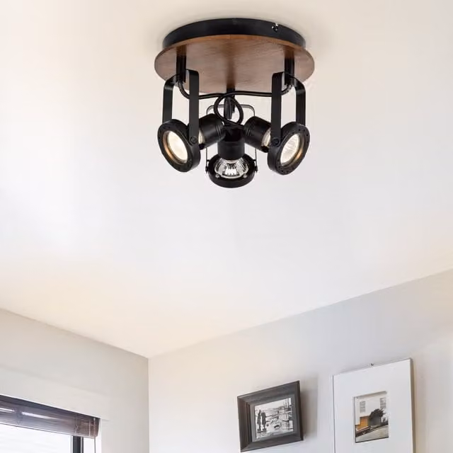 COSYLYTE Riverton 3 Light Spotlight with Walnut Wood and Black Metal Backplate