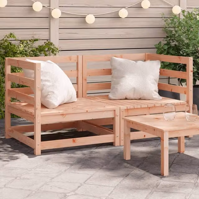 Berkfield Home Garden Corner Sofa Set, 2 Pieces, Brown Solid Douglas Wood, W/D/H: 70 x 70 x 67 cm