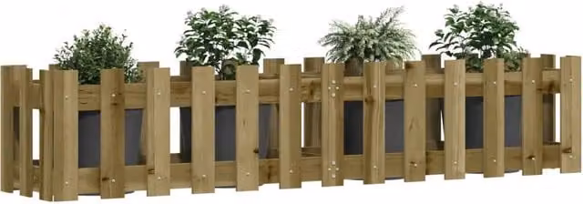 Berkfield Home Garden Raised Bed with Fence Design in Brown Impregnated Pine Wood, W/D/H: 150 x 30 x 30 cm – 1