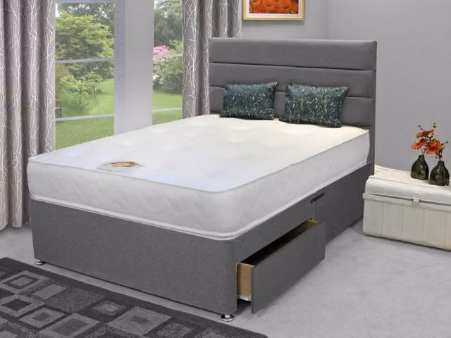 Deluxe Memory Elite Pocket 1000 Hybrid Divan Bed with Drawers, Grey, W/D/H: 180 x 200 x 40 cm