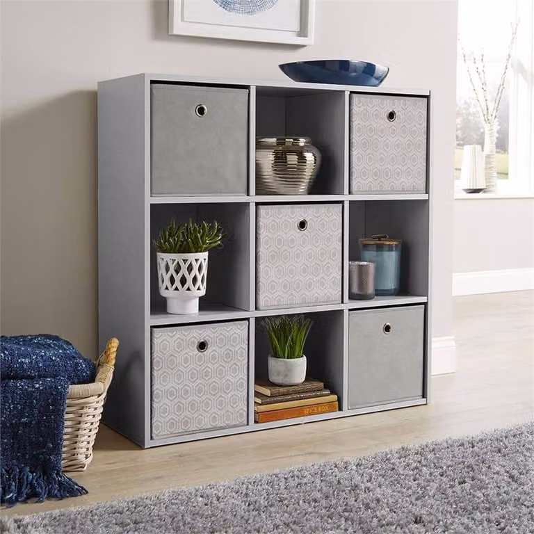 Nordara 9 Grid Wooden Storage Cube Shelf Organiser Unit in Grey, W: 140 cm, H: 90 cm