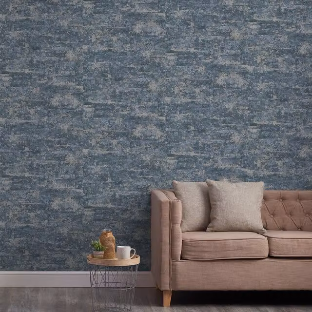 Grandeco Drew Abstract Nature Textured Vinyl Wallpaper in Blue and Grey