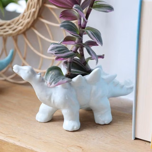 Lisa Angel Ceramic Stegosaurus Dinosaur Tabletop Planter in White and Light Blue