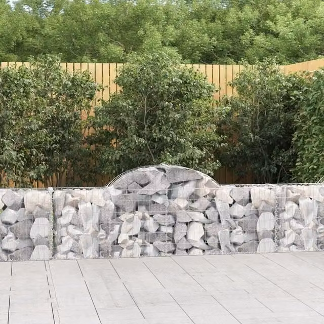 Berkfield Home Arched Gabion Baskets, 2 Piece Set, Silver Galvanised Steel, W: 200 cm, D: 30 cm, H: 60-80 cm – 1