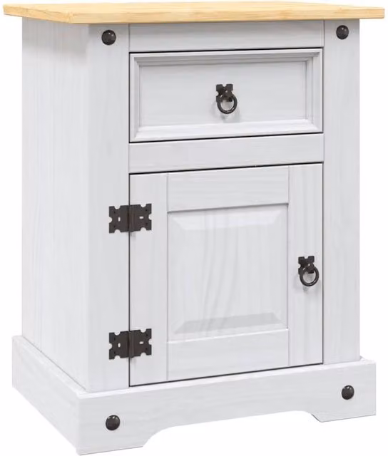 Berkfield Home Corona Range Mexican Pine Bedside Cabinet in White, W/D/H: 53 x 39 x 66 cm
