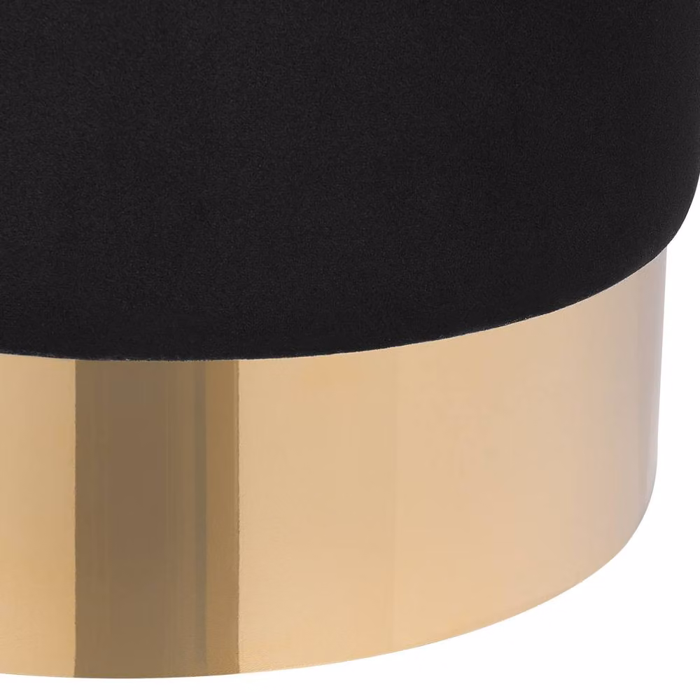 Wyld and Coco Living Velvet Round Footstool in Black with Gold Base – 4