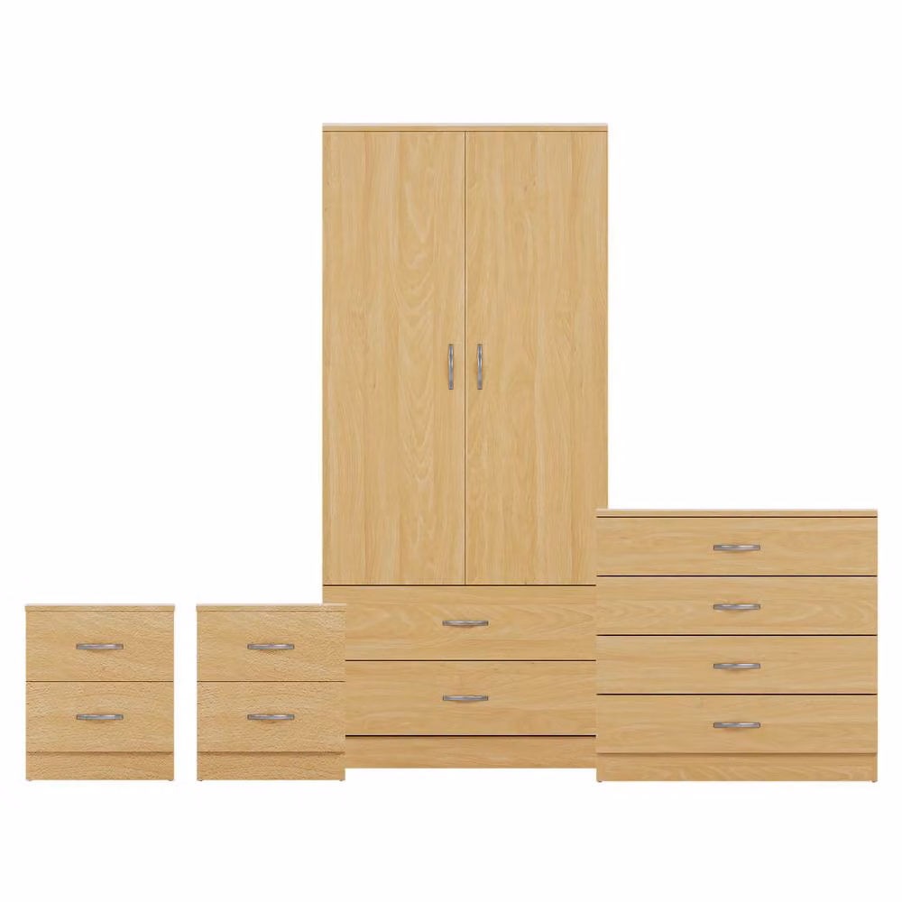 HD Designs Riano 4 Piece Brown Bedroom Set with 2 Drawer Bedside and 4 Drawer Chest – 2