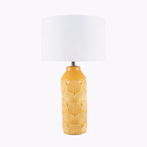 Ruma Art Deco Yellow and White Embossed Ceramic Tabletop Lamp – 2
