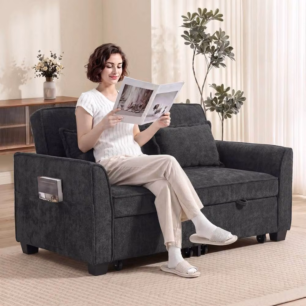 FORGEVIO 2 Seater Convertible Pull Out Sofa Bed in Black, W/D/H: 140 x 200 cm – 2