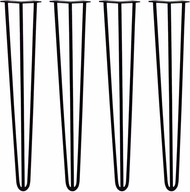 SkiSki Pack of 4 Black Heavy Duty Steel Hairpin Table Legs, 3 Prong, 12mm Thick, Height: 71 cm – 2