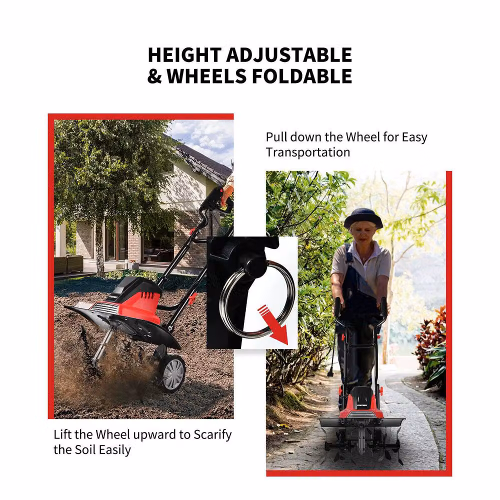 Costway 1500W Electric Tiller Garden Soil Cultivator Rotavator, Red – 5