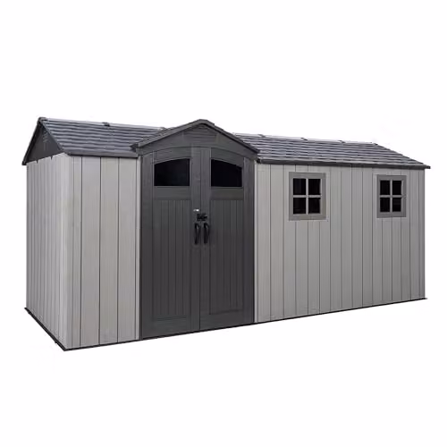 Lifetime 60478 Rough Cut Side-Entry Garden Shed in Storm Dust Grey, W: 498 cm, D: 264.4 cm, H: 214 cm
