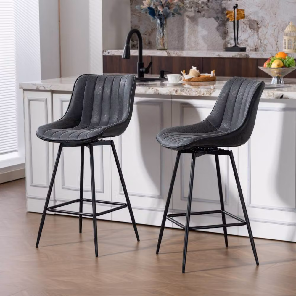 STILVORA Set of 2 Swivel Bar Stools in Black Faux Leather – 3