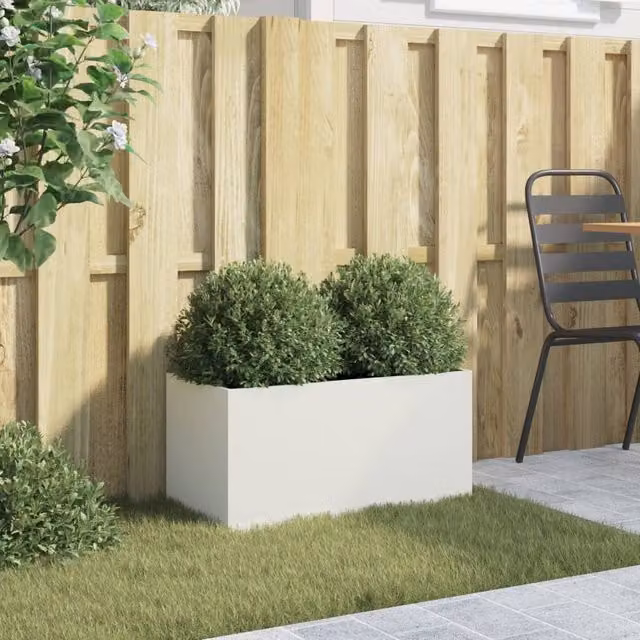 Berkfield Home Steel Planter Tub, White, W: 62 cm, D: 30 cm, H: 29 cm – 1