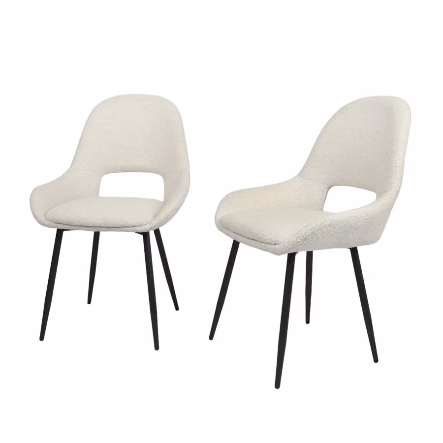 Home Garden Direct Pebble Set of 2 Bouclé Fabric Dining Chairs in Light Grey and Cream – 4