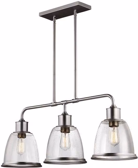 Elstead Hobson 3 Light Industrial Bar Pendant Ceiling Chandelier in Silver and Grey with Transparent Glass, E27