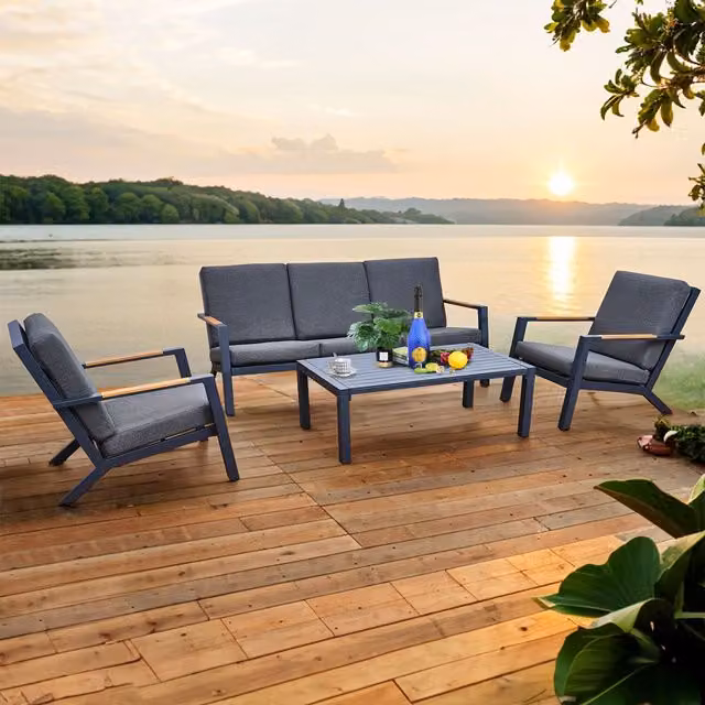 Oseasons Malibu 5 Seat Grey Aluminium Lounge Set with Olefin Cushions and Syn-Teak Arms