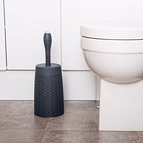 Addis Faux Rattan Round Toilet Brush Set with Internal Detergent Injection System in Charcoal Grey – 3