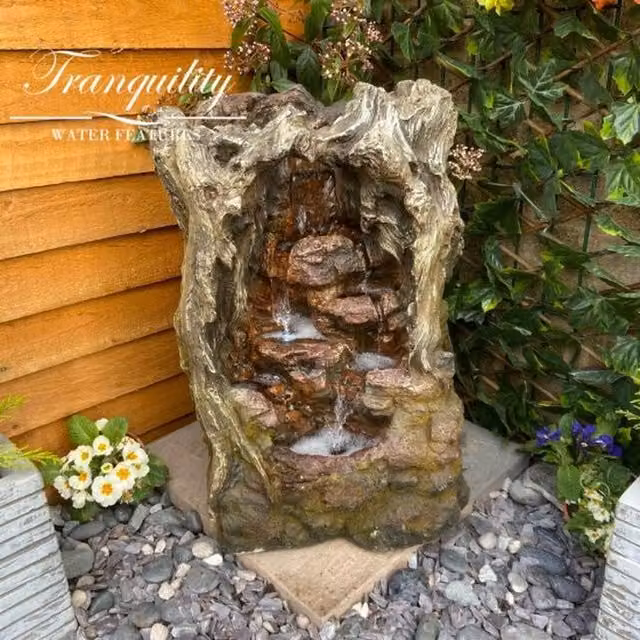 Tranquility Glengarry Compact Solar Cascade Water Feature with Grey Wood Effect Finish