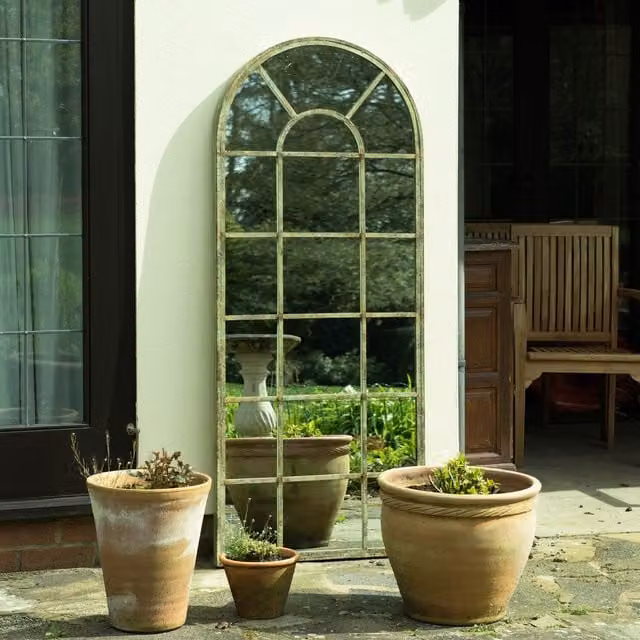 MirrorOutlet Dorset Green Country Arch Large Metal Garden Wall Mirror