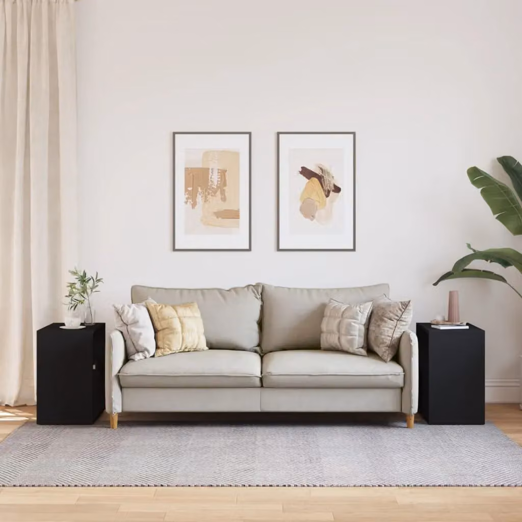 Berkfield Home Set of 2 Black Modern Side Tables in Engineered Wood, W/D/H: 50 x 30 x 50 cm – 3