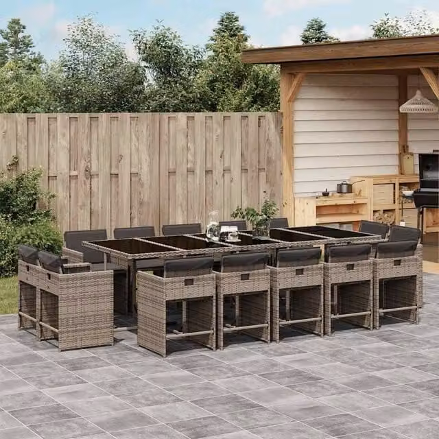 Berkfield Home Garden Dining Set in Grey and Black Polyrattan with Glass Top – 1