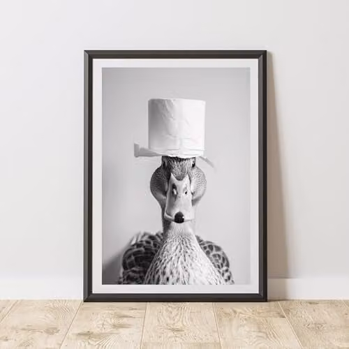 60 Second Makeover Duck Toilet Roll Animal Print Paper Poster, A3, Black, White and Grey