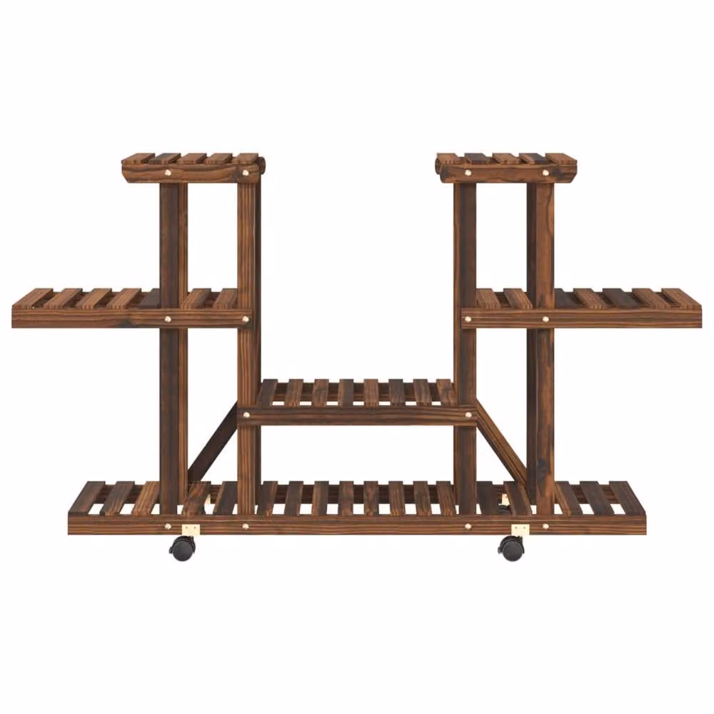 Berkfield Home Retro Flower Stand with Wheels in Brown Solid Wood, W/D/H: 110 x 25 x 78 cm – 4