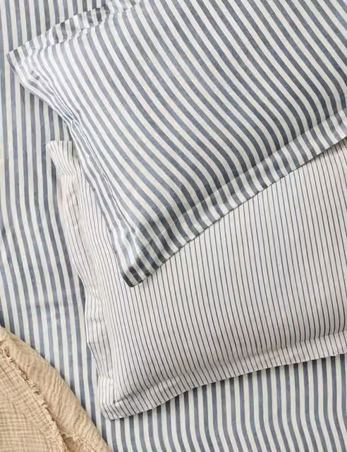 Yard Hebden Stripe Blue Mix Pure Cotton Breathable Pillowcases, 2 Pack