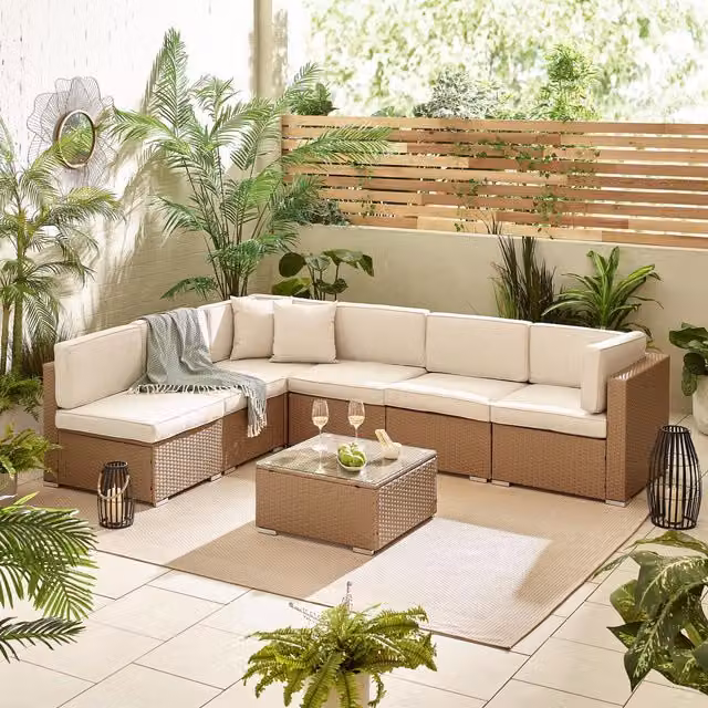 FurnitureboxUK Orlando Modular Rattan 6 Seat L Shape Corner Garden Sofa in Grey and Beige