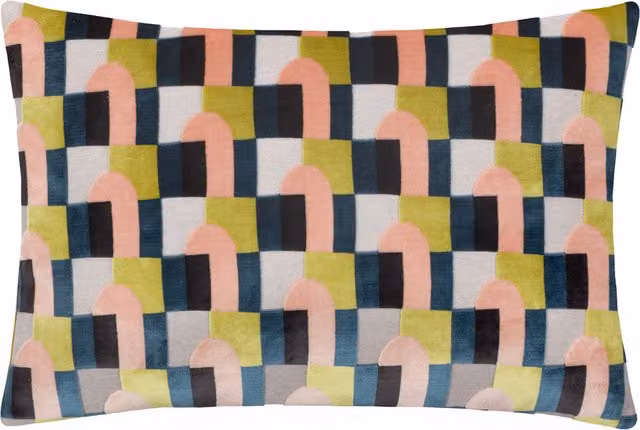 Make It A Home Keela Cut Velvet Rectangular Cushion in Pink and Green
