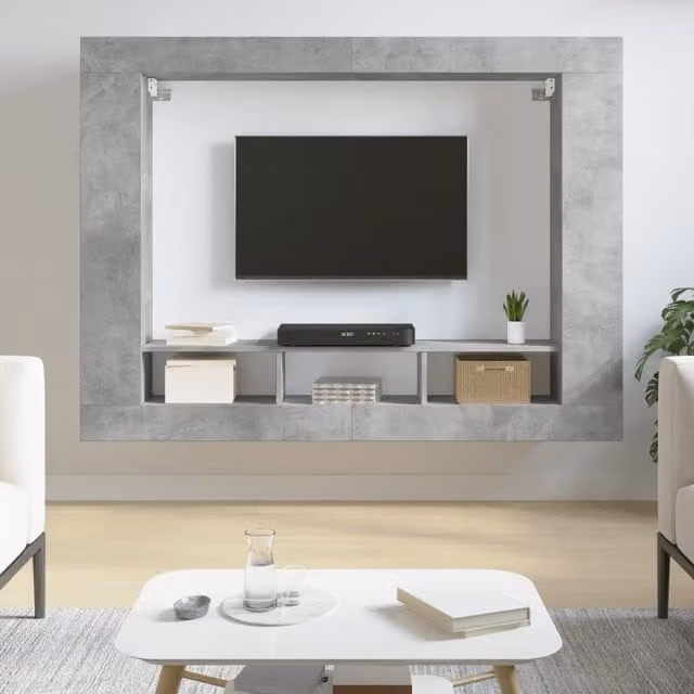 Berkfield Home TV Cabinet in Concrete Grey, W/D/H: 152 x 22 x 113 cm – 1