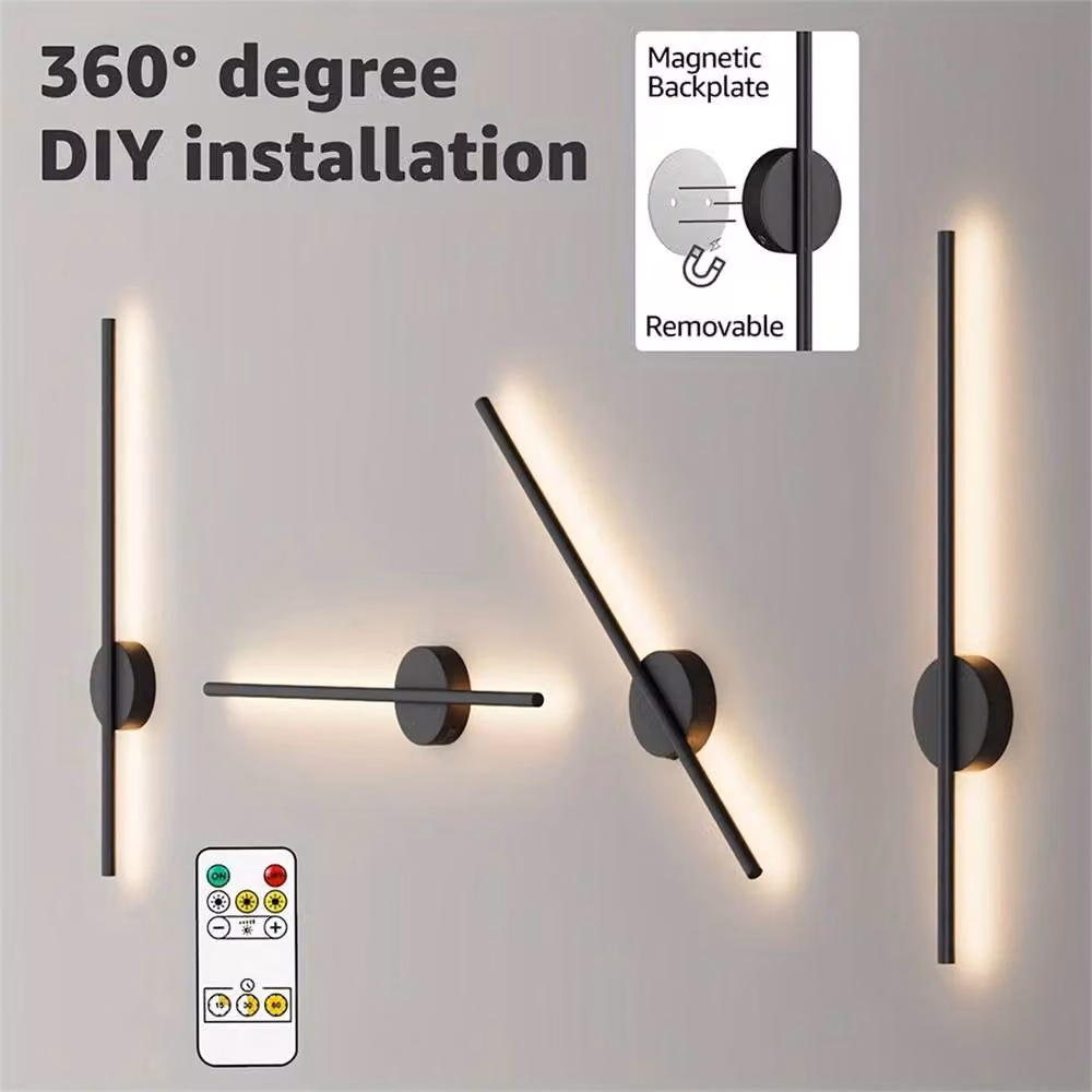 Nordara Set of 2 Black Magnetic Rechargeable LED Wireless Wall Sconces with Remote Control and Dimmer Function – 2