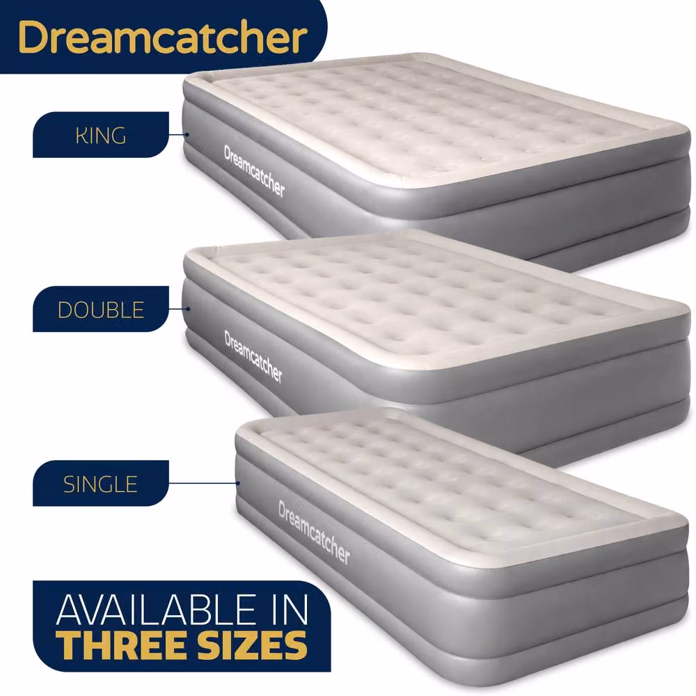 Dreamcatcher Grey PVC Plush Inflatable Camping Air Bed Single Size W: 96 cm, L: 195 cm – 6