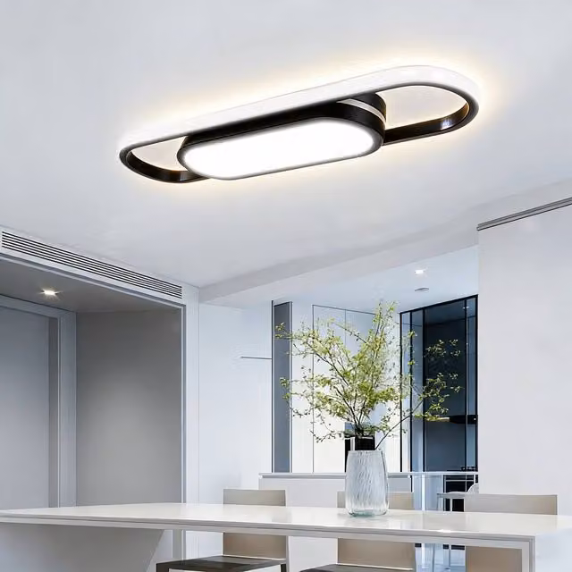 INMTFEI Modern Black Oval LED Ceiling Light, Dimmable and Adjustable Flush Mount Lamp