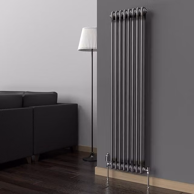 Lux Heat Vertical 2 Column Traditional Steel Radiator in Silver Grey, H: 150 cm, W: 38 cm
