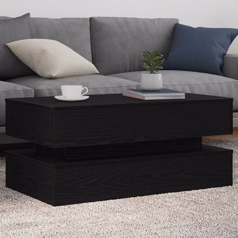 Berkfield Home Modern Coffee Table with LED Lights in Black Oak, W: 90 cm, D: 50 cm, H: 40 cm