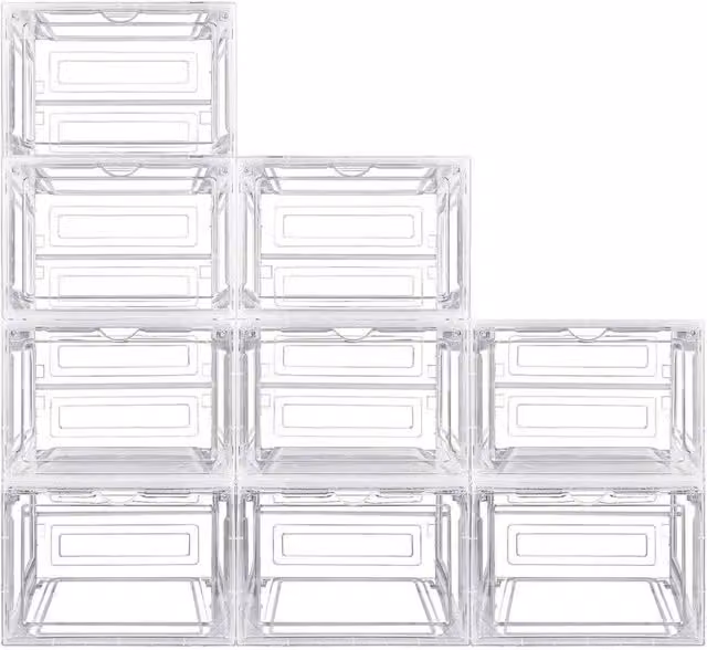 FORGEVIO 9 Piece Stackable Hard Plastic Shoe Box Storage Cases with Lids in Transparent – 1