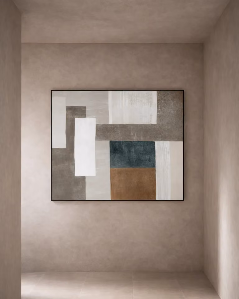 Fuse I Abstract Minimalist Graphic Wall Artwork by Tommy Franks, Multicolour, W: 160 cm, H: 120 cm