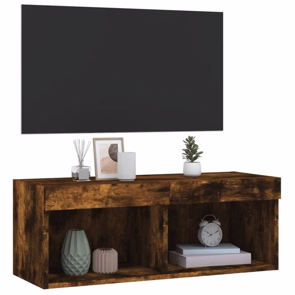 Berkfield Home TV Cabinet with LED Lights in Smoked Oak Brown, W/D/H: 80 x 30 x 30 cm – 6