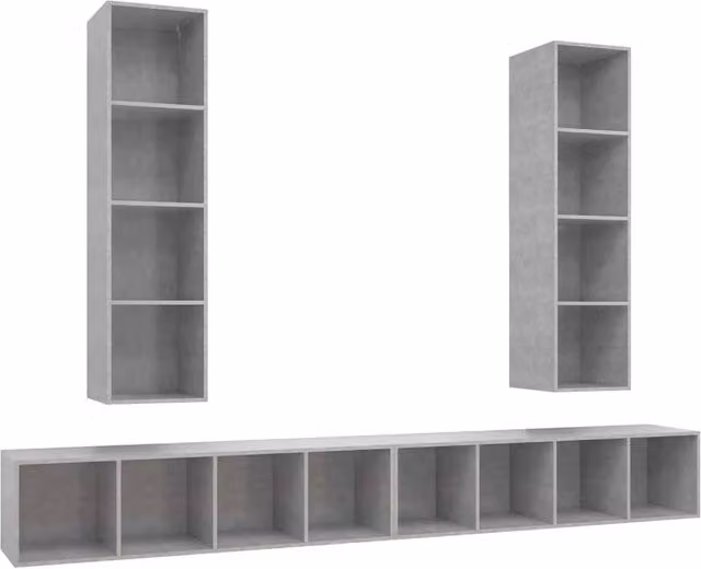 Berkfield Home Set of 4 Modern Wall-mounted TV Cabinets in Concrete Grey Engineered Wood – 1