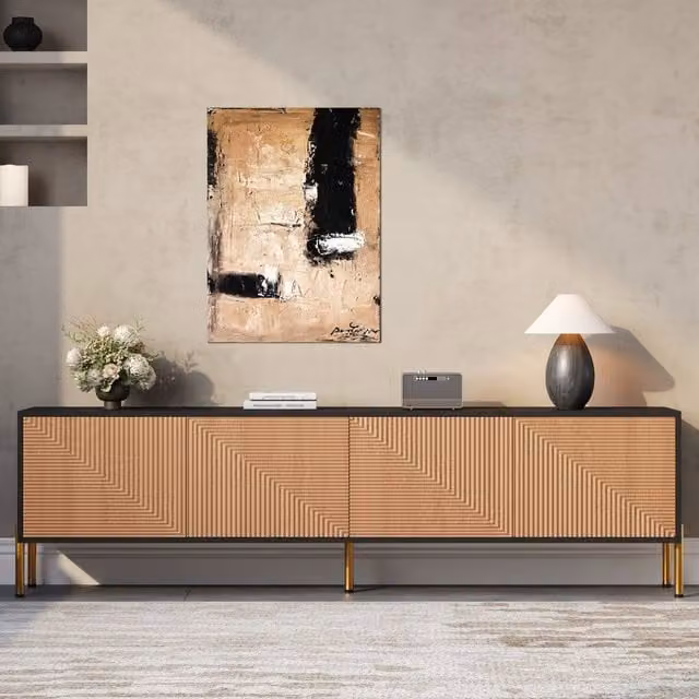 BTM Color Block Modern TV Cabinet Lowboard Stand in Black and Gold, W: 179 cm, D: 35 cm, H: 53.5 cm