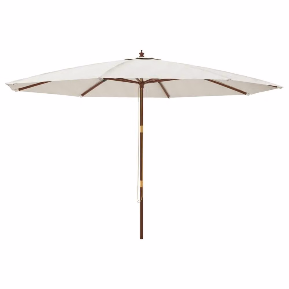Berkfield Home Garden Parasol with Wooden Pole in Sand and White, W: 400 cm, H: 273 cm – 2