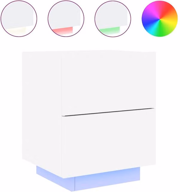 Berkfield Home Modern White Bedside Cabinet with Integrated LED Lighting and MDF Construction